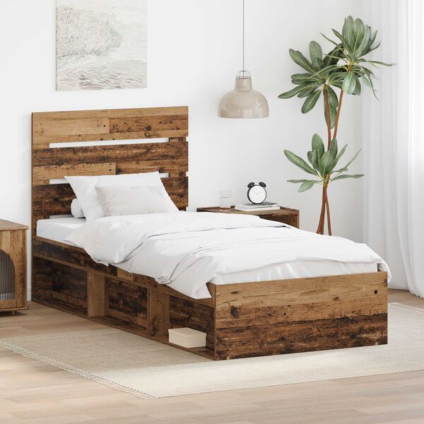 vidaXL Cadre de lit Bois ancien 75 x 190 cm Bois de pin massif
