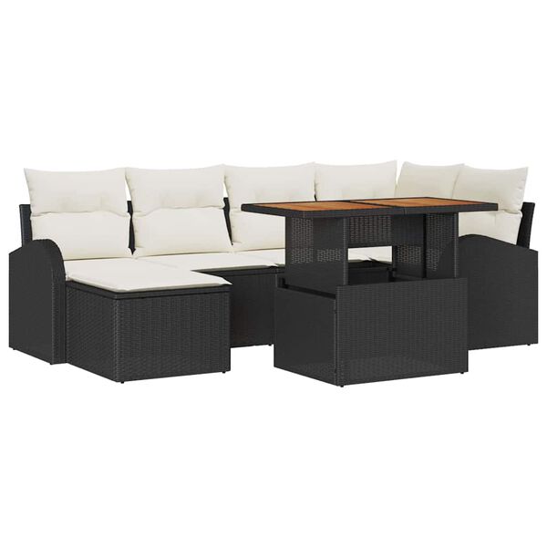 vidaXL Ensemble de canap&eacute; de jardin avec coussin 7 pcs Noir et cr&egrave;me