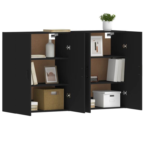 vidaXL Armoires murales 2 pcs noir bois d'ing&eacute;nierie