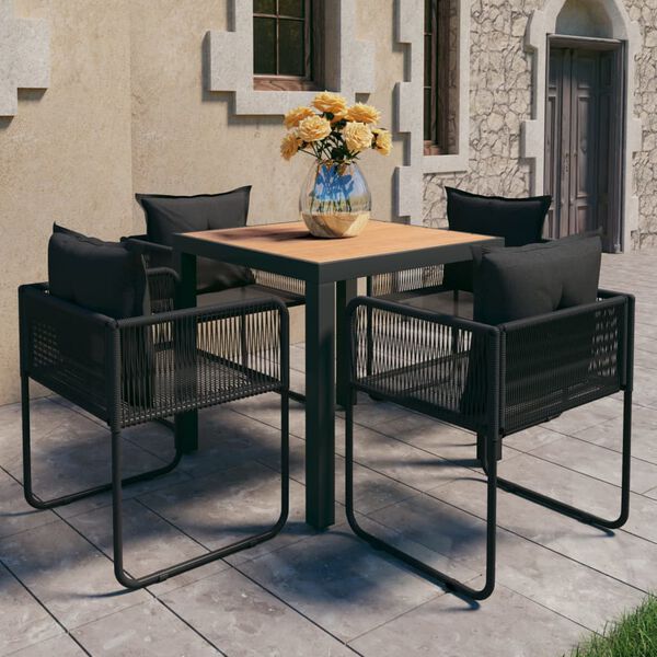vidaXL Ensemble &agrave; manger de jardin 5pcs PVC r&eacute;sine tress&eacute;e noir marron