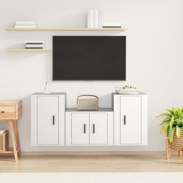 vidaXL Ensemble de meubles TV 3 pcs Blanc Bois d'ing&eacute;nierie