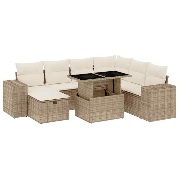 vidaXL Salon de jardin avec coussins 8 pcs beige r&eacute;sine tress&eacute;e