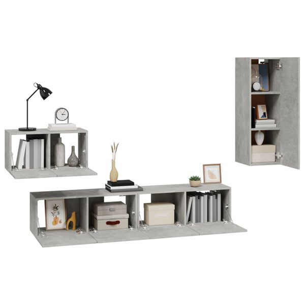 vidaXL Ensemble de meubles TV 4 pcs Gris b&eacute;ton Bois d'ing&eacute;nierie