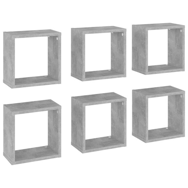 vidaXL &Eacute;tag&egrave;res cube murales 6 pcs Gris b&eacute;ton 26x15x26 cm