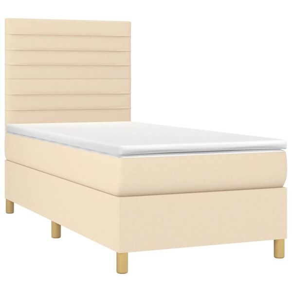 vidaXL Sommier &agrave; lattes de lit et matelas et LED Cr&egrave;me 90x200 cm Tissu