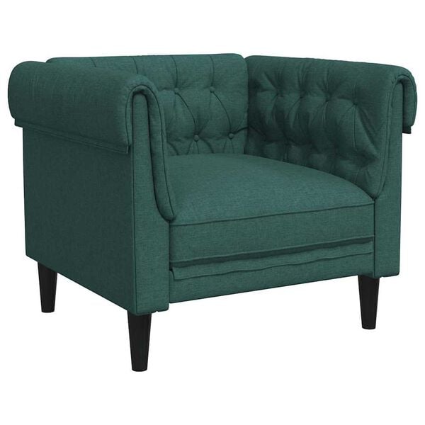 vidaXL Fauteuil Chesterfield vert fonc&eacute; tissu
