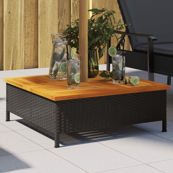 vidaXL Couvercle de base de parasol noir 70x70x25 cm r&eacute;sine tress&eacute;e et acacia