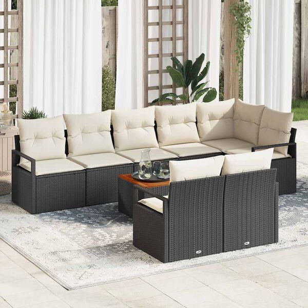 vidaXL Ensemble de canap&eacute; de jardin 9 pcs Noir et Cr&egrave;me polyrotin
