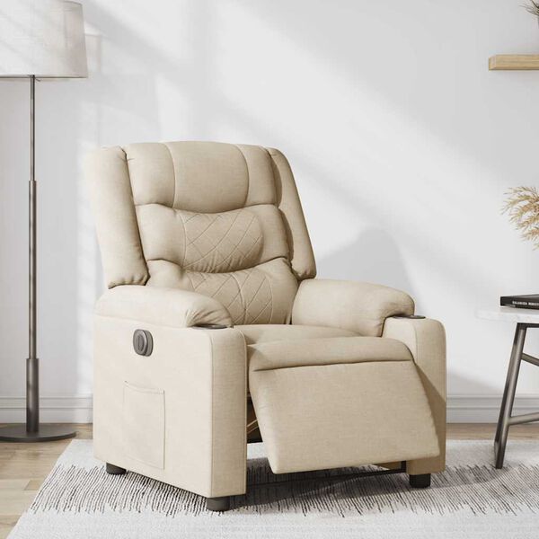 vidaXL Fauteuil inclinable &eacute;lectrique Cr&egrave;me Tissu