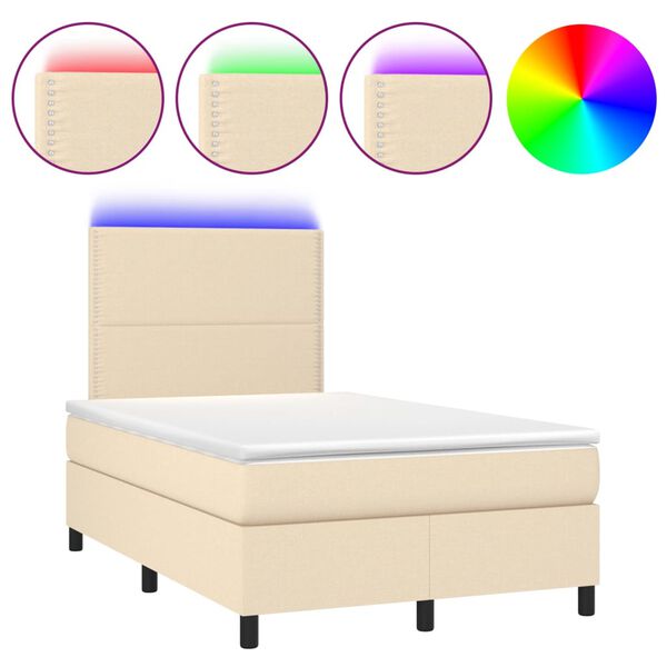 vidaXL Sommier &agrave; lattes de lit et matelas et LED Cr&egrave;me 120x200cm Tissu