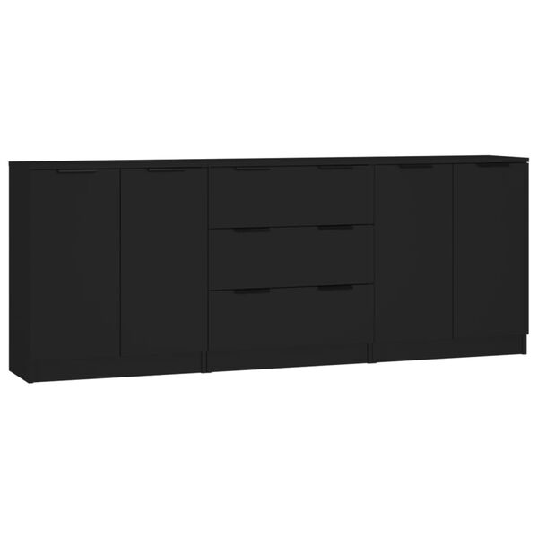 vidaXL Buffets 3 pcs noir bois d'ing&eacute;nierie
