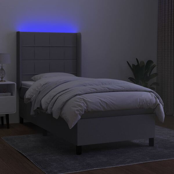 vidaXL Sommier &agrave; lattes de lit matelas LED Gris clair 90x190cm Tissu