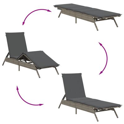 vidaXL Chaises longues avec coussins lot de 2 gris résine tressée