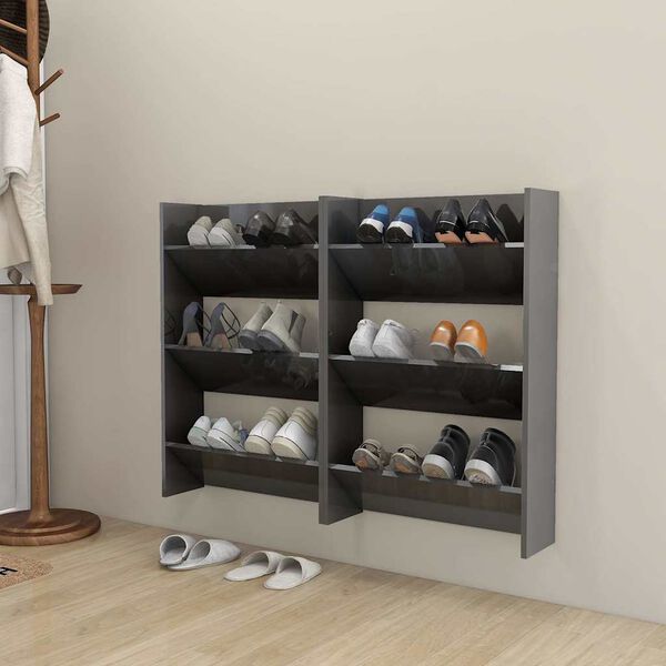 vidaXL Armoires &agrave; chaussures murales 2 pcs gris brillant 60x18x90 cm