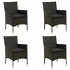 vidaXL Chaises de jardin avec coussins lot de 4 R&eacute;sine tress&eacute;e Noir