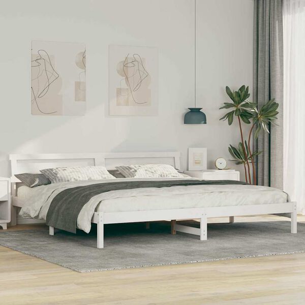 vidaXL Cadre de lit avec t&ecirc;te de lit Blanc 200 x 200 cm Pin massif