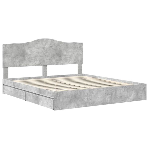 vidaXL Lit de Rangement Gris b&eacute;ton 180 x 200 cm Bois d'ing&eacute;nierie