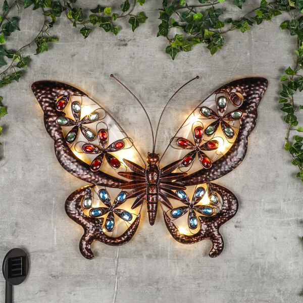 HI Lampe murale solaire de jardin &agrave; LED Papillon &agrave; bijoux