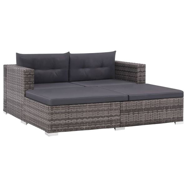vidaXL Salon de jardin 3 pcs avec coussins R&eacute;sine tress&eacute;e Gris