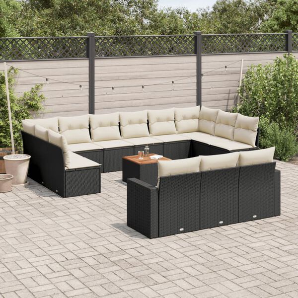 vidaXL Salon de jardin avec coussins 14 pcs noir r&eacute;sine tress&eacute;e