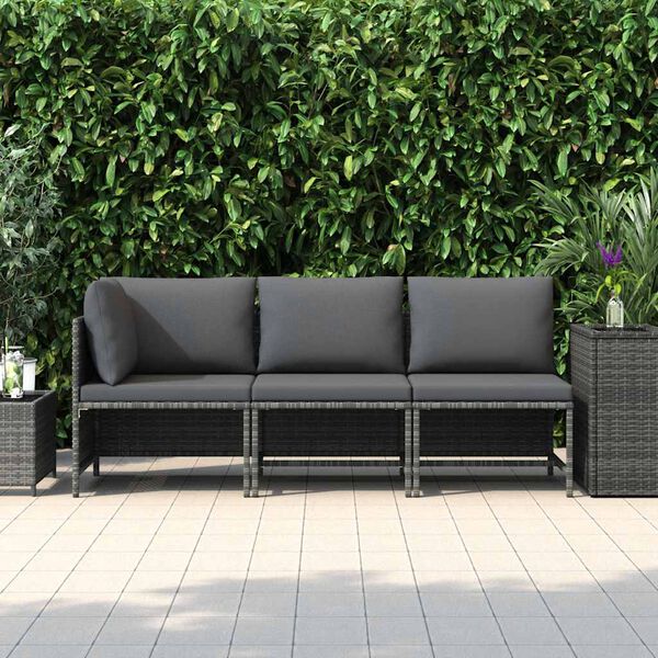 vidaXL Salon de jardin 3 pcs avec coussins R&eacute;sine tress&eacute;e Gris