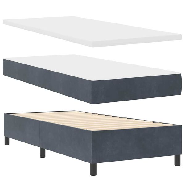 vidaXL Lit &agrave; ressorts avec matelas Gris fonc&eacute; 90 x 190 cm Velours