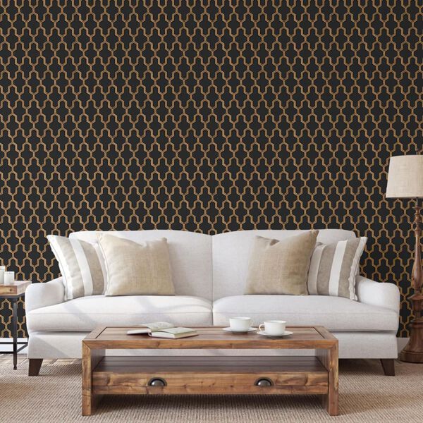 DUTCH WALLCOVERINGS Papier peint Geometric Noir et dor&eacute;