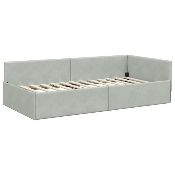vidaXL Cadre de lit d'angle avec t&ecirc;te de lit Gris clair 90 cm x 200 cm