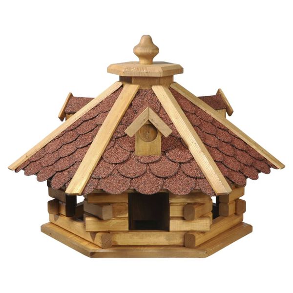 dobar Maison &agrave; oiseaux hexagonale naturel et rouge