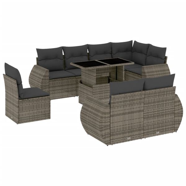 vidaXL Salon de jardin 9 pcs avec coussins gris r&eacute;sine tress&eacute;e