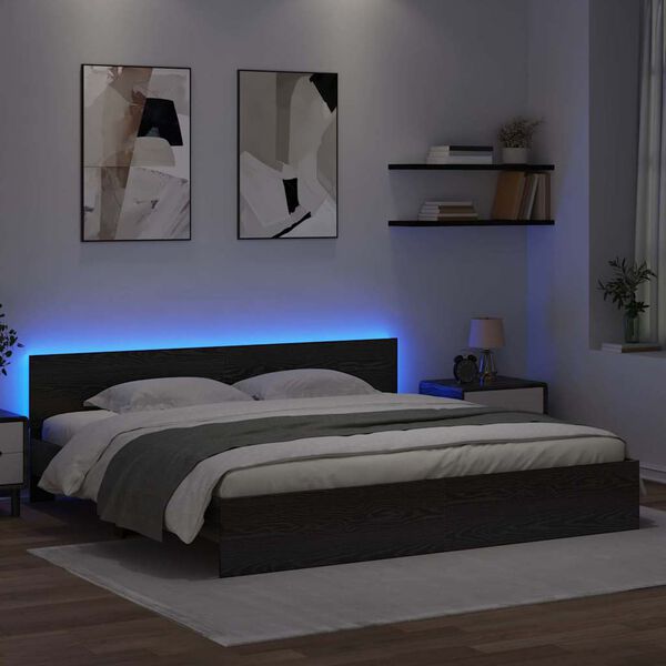 vidaXL Cadre de lit Ch&ecirc;ne noir 200 x 200 cm Bois d'ing&eacute;nierie