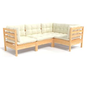 vidaXL Salon de jardin 4 pcs avec coussins cr&egrave;me Bois de pin