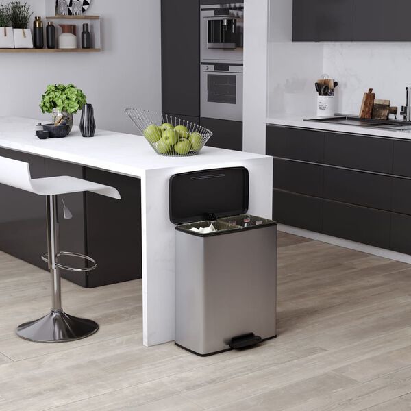 Curver Poubelle double &agrave; p&eacute;dale Deco 26L+26L Argent&eacute;