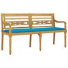 vidaXL Banc Batavia avec coussin bleu 150 cm Bois de teck massif
