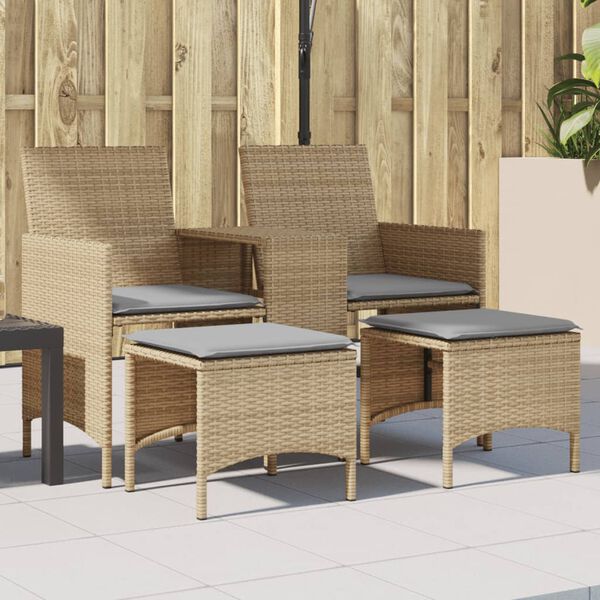 vidaXL Canap&eacute; de jardin 2 places avec table et tabourets beige rotin
