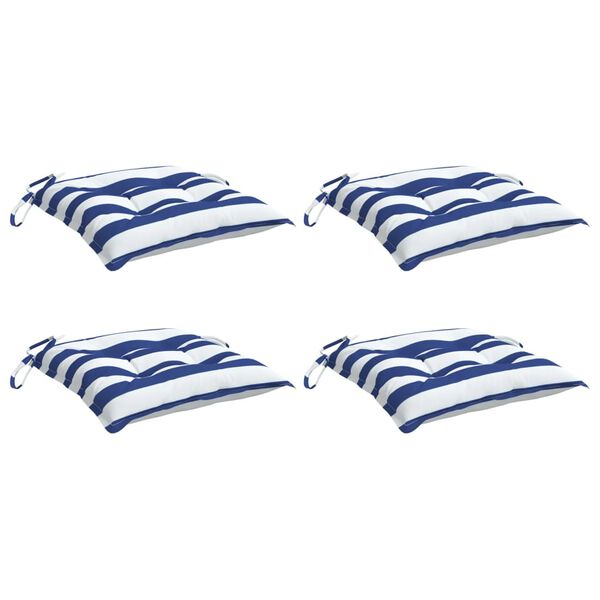 vidaXL Coussins de chaise lot de 4 rayures bleues blanches 40x40x7 cm