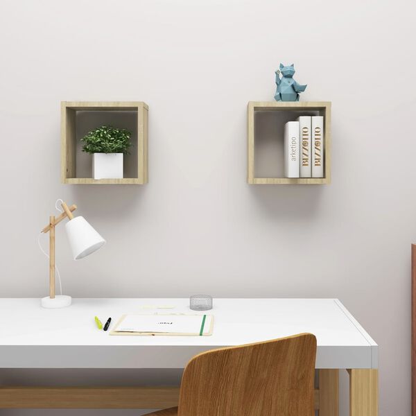 vidaXL &Eacute;tag&egrave;res cube murales 2 pcs ch&ecirc;ne sonoma 30x15x30 cm