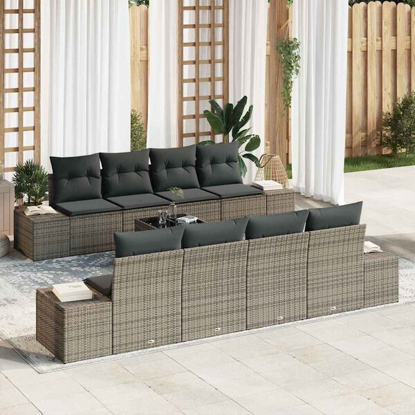 vidaXL Ensemble de canap&eacute; de jardin avec coussin 8 pcs Gris polyrotin
