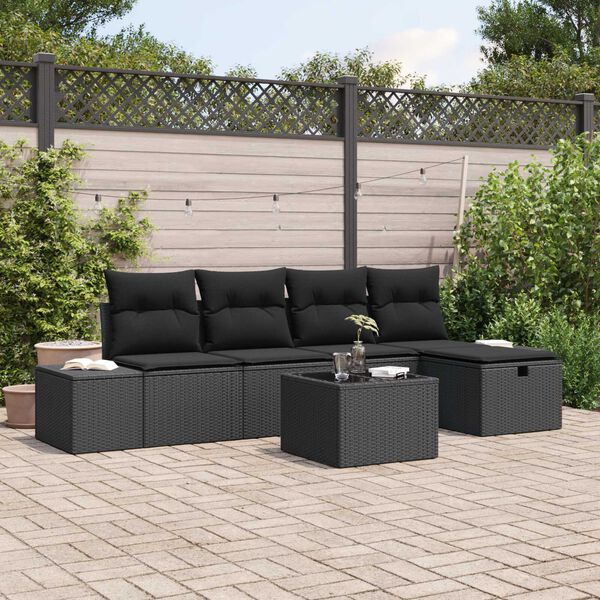 vidaXL Ensemble de canap&eacute; de jardin avec coussin 6 pcs Noir polyrotin