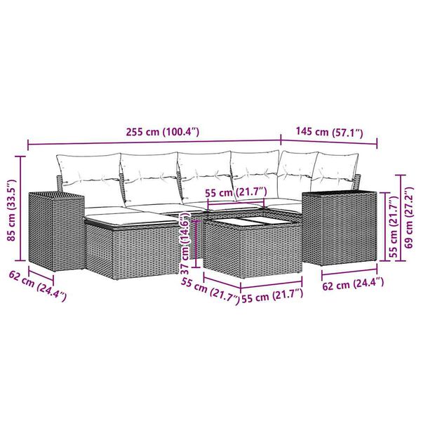 vidaXL Salon de jardin avec coussins 7 pcs gris clair r&eacute;sine tress&eacute;e