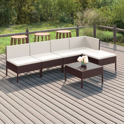 vidaXL Salon de jardin 6 pcs avec coussins Résine tressée Marron