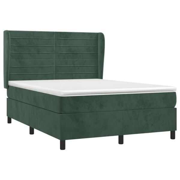 vidaXL Sommier &agrave; lattes de lit et matelas Vert fonc&eacute; 140x190cm Velours