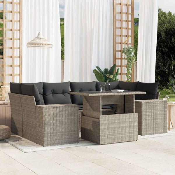 vidaXL Salon de jardin avec coussins 7 pcs gris clair r&eacute;sine tress&eacute;e