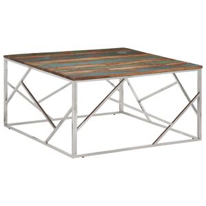 vidaXL Table basse argent&eacute; acier inoxydable/bois massif r&eacute;cup&eacute;ration