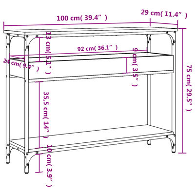 vidaXL Table console avec étagère noir 100x29x75 cm bois d'ingénierie