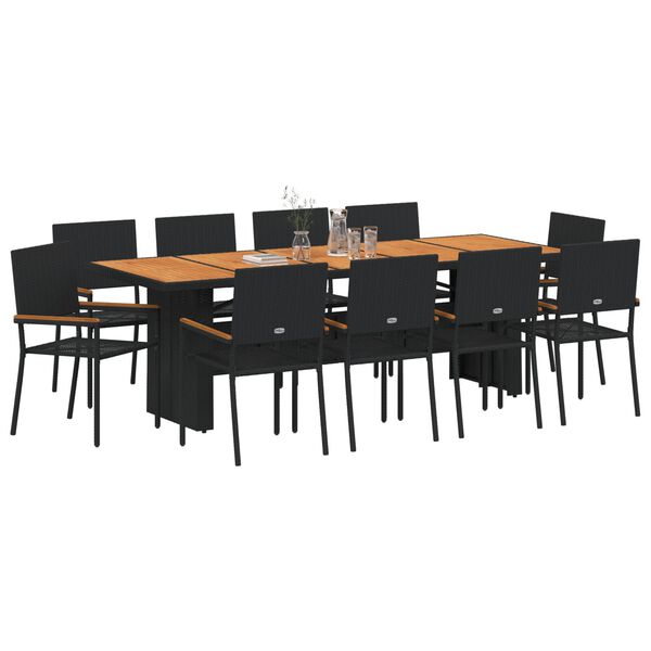 vidaXL Ensemble de salle &agrave; manger pour jardin 11 pcs Noir polyrotin