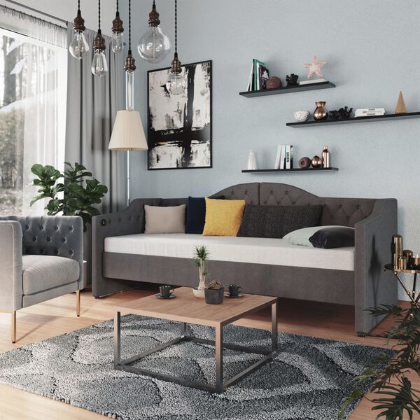 vidaXL Lit avec matelas et &eacute;clairage USB Gris fonc&eacute; Tissu 90x200 cm