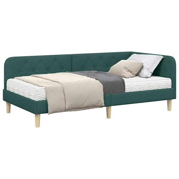 vidaXL Cadre de lit d'angle avec matelas Vert fonc&eacute; 90 x 200 cm tissu