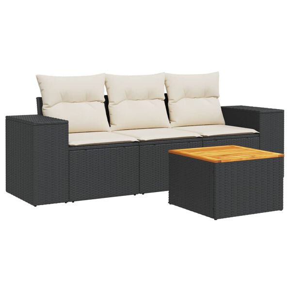 vidaXL Salon de jardin 4 pcs avec coussins noir r&eacute;sine tress&eacute;e