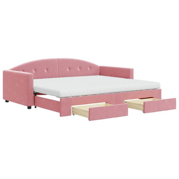 vidaXL Lit de jour avec gigogne et tiroirs rose 90x200 cm velours